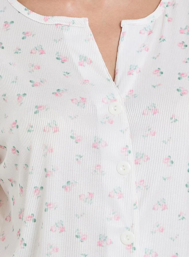 ستايلي طقم بيجاما من بنطال وبلوزة بطبعة زهور وأكمام طويلة